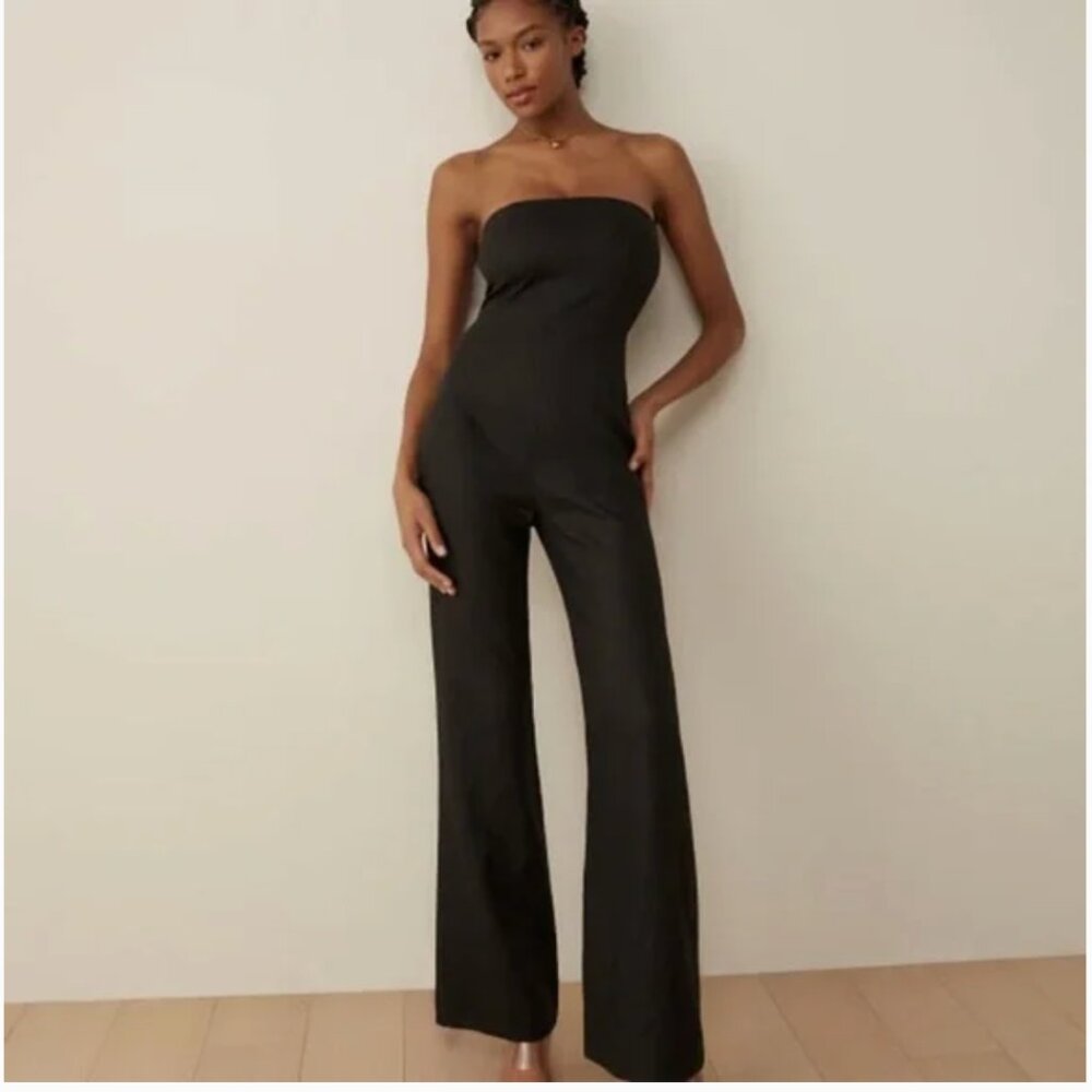 Reformation Black Linen Jude Jumpsuit